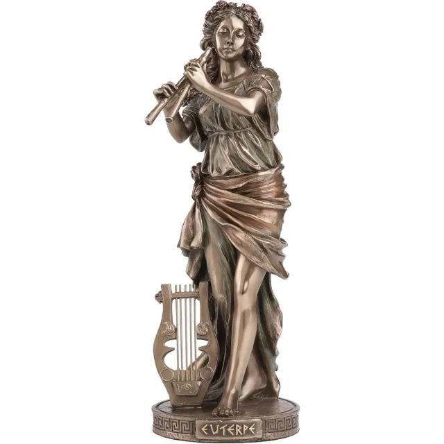Veronese Design Beeld/figuur - Euterpe Muze van het Fluitspel en de Lyrische Poëzie - (hxbxd) ca. 23cm x 9cm x 8cm brons