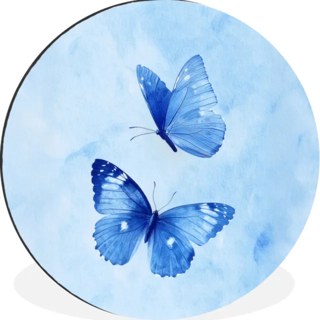 WallCircle Wandcirkel - Muurcirkel - Vlinders - Sierlijk - Blauw - Aluminium - Dibond - 140x140 cm - Binnen en Buiten