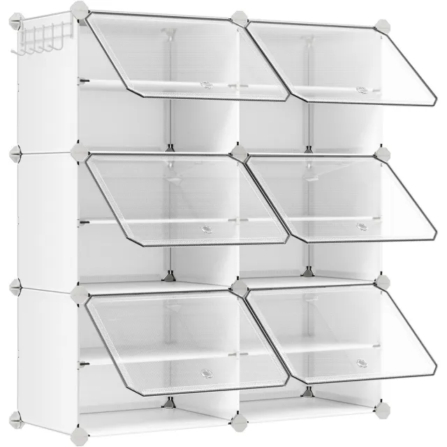 Songmics Schuhregal, Schuhschrank mit 6 Fächern, für Garderobe und Eingangsbereich, für bis zu 24 Paar Schuhe, anpassbar, wolkenweiß-transparent LPC033W01 Wit