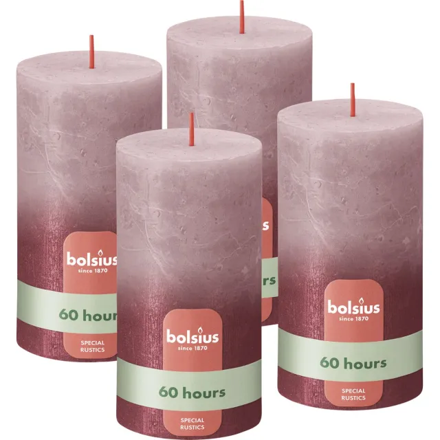Bolsius Rustieke kaars Shimmer - 4 Stuks - Fading Metallic Roze & Rood - 13cm - 60 branduren