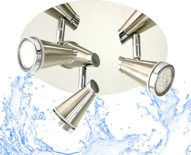 Trango 3-vlam badkamerlamp IP44 1009-32R in rondel, badkamer plafondlamp in nikkel mat & chroom, ganglamp, toiletlamp, plafondlamp, plafondspot inclusief 3x 5 W GU10 LED lamp spots draaibaar 3-Vlams Rondell Nikkel mat