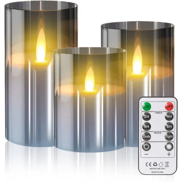 SEPH Realistische LED Kaarsen Met Bewegende Vlam - 3-Delige Set Met Afstandsbediening & Timer - Sfeervol & Draadloos - Grijs