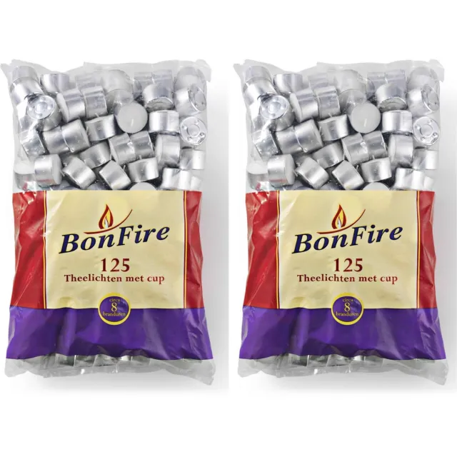 Bon Fire Theelichten - 8 Uur - Waxinelichtjes met cup - 2x Zak 125 wit