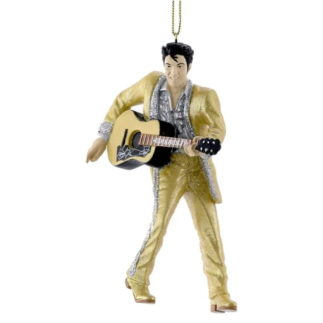 Kurt S. Adler Elvis Presley With Guitar Gold Suit Resin Kersthanger Goud