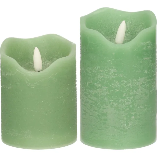 Stern fabrik LED kaarsen/stompkaarsen - set 2x st - mintgroen - H10 en H12,5 cm