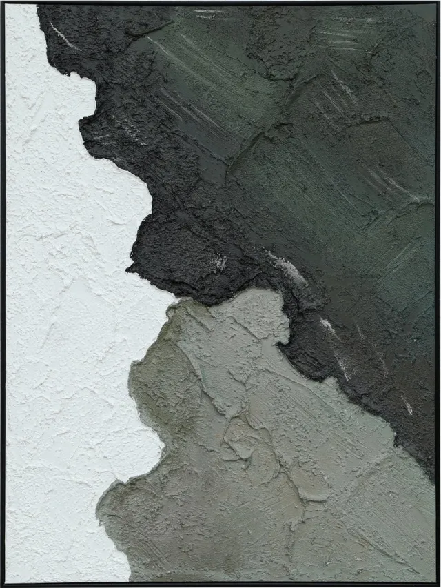 Fine Asianliving Olieverf Schilderij 100% Handgeschilderd 3D met Reliëf Effect en Zwarte Omlijsting 90x120cm Abstracte Kunst Zwart, Wit, Grijs