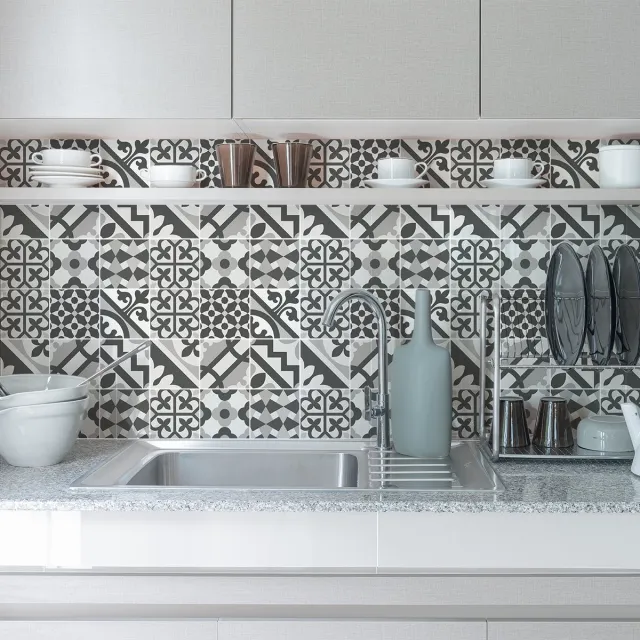 Ambiance Sticker Zelfklevende tegelmuurstickers voor keuken en badkamer - 9 cementtegelstickers (Azulejos/Badajoz) - 9 stickers, 10x10cm Multi color