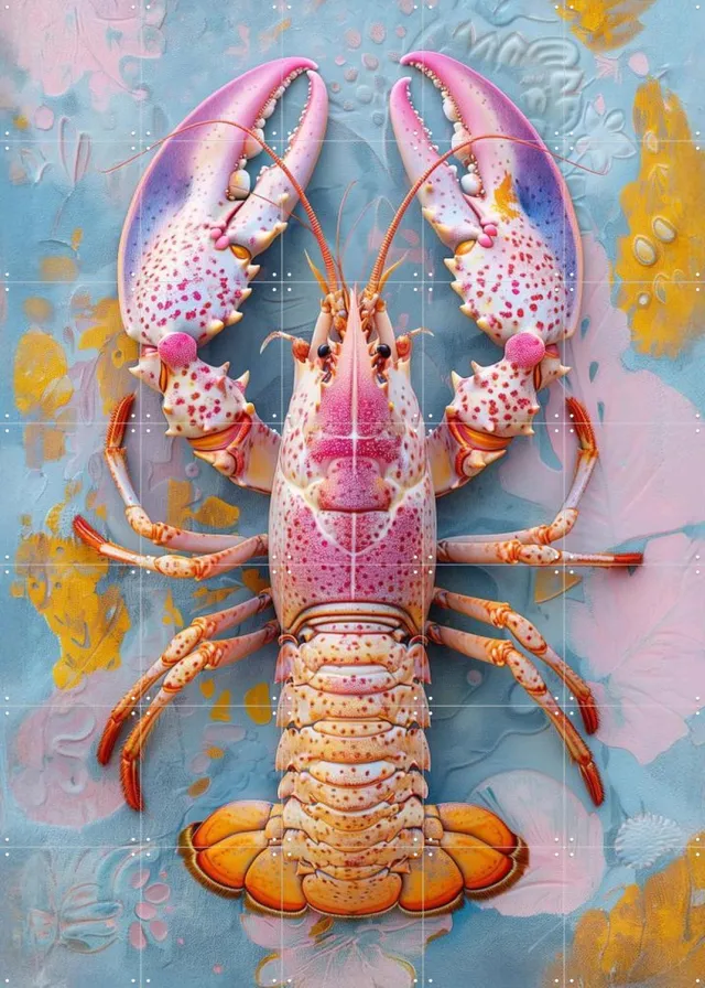 IXXI Spring Pastel Lobster, OTTI - 100 x 140 cm - Grote wanddecoratie en posters - Speels, Kleurrijk, Cartoonesk, Digitale Kunst, Surrealisme, Modern Roze