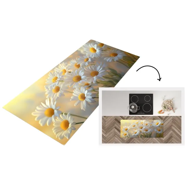KitchenYeah Keukenloper - Keukenmat vinyl Madeliefjes - Wit - Zonlicht - Keukenmatten loper - Keuken vloerkleed tapijt