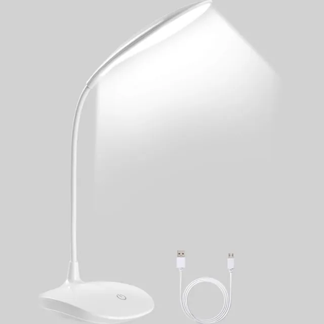 GelldG Bureaulamp - Draadloze LED-bureaulamp - Geschikt voor thuis en op kantoor - 360° flexibele, verstelbare arm - Touchbediening - 3 helderheidsniveaus - Oplaadbaar - Dimbaar - Wit