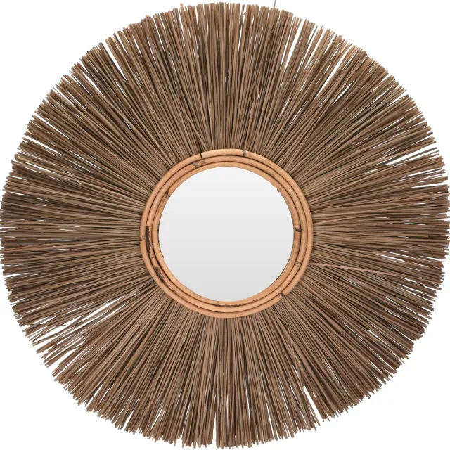 Home & Styling Collection Home Styling Collection - Ronde wandspiegel in boho-stijl, stralende lijst, Ø 66 cm Bruin