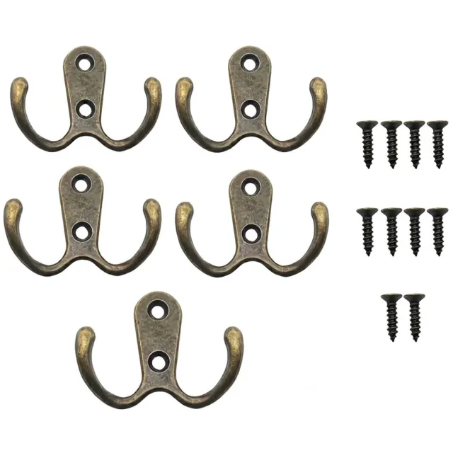 NUVEX Oud bronskleurige metalen kapstok haak dames en heren dubbele wandhaak set van 5 jashaken voor handdoeken sleutels jassen en hoeden inclusief schroeven vintage utility muur haken