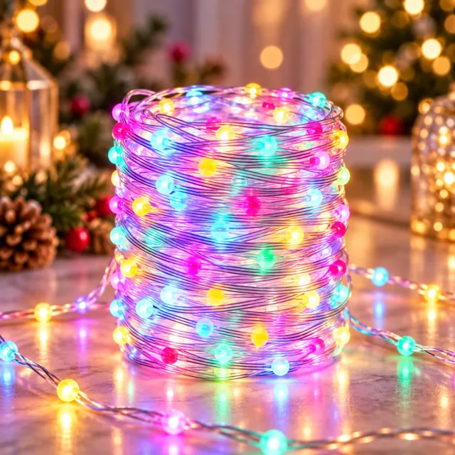 LAPAMAX Kerstverlichting Buiten 100 LED 10 m - Fairy Lights met Stekker & IP44 Adapter - Lichtsnoer Buiten met 8 Lichtstanden & Geheugenfunctie - Lichtslinger en Tuinverlichting voor Slaapkamer, Raam & Balkon - Blauw