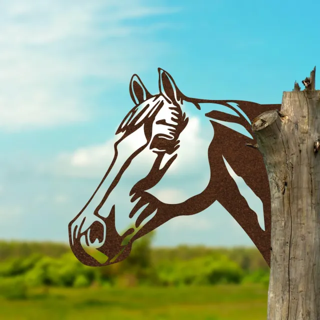 Weterings Store Metalen Paardenhoofd Wanddecoratie van 3 mm Cortenstaal – Landelijke Tuin- en Schuttingdecoratie