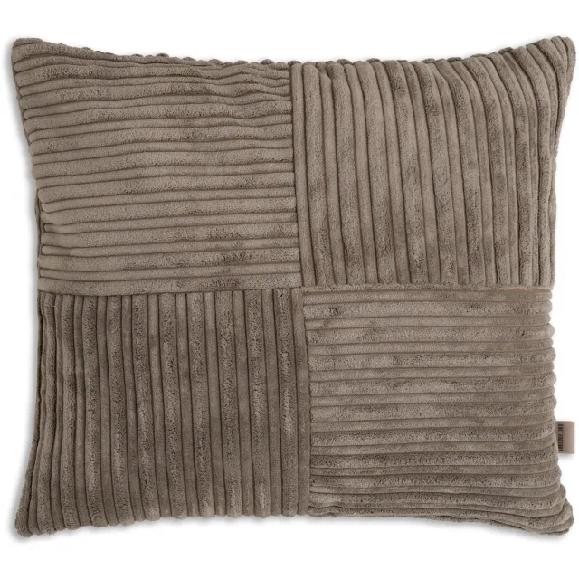 Knit Factory Ritz Sierkussen - Vierkant kussen - Kussen woonkamer - Bank kussen - Decoratie kussen - Modern - Taupe - 50x50 cm - Superzacht - Kussenhoes inclusief kussenvulling