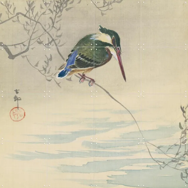 IXXI IJsvogel, Ohara Koson & Rijksmuseum - 80 x 80 cm - Grote wanddecoratie en posters - Illustraties, Klassiek, Ukiyo-e, Woonkamer, Slaapkamer Pastel kleuren / Koele tinten / Groen