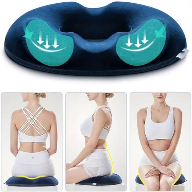 JIMUYU Donutkussen Van Traagschuim Met Holle Kern – 45 x 40 x 7 cm En Hoes Met Ritssluiting – Verlicht Stuitje, Ischias En Rugpijn – Voor Bureau, Auto En Vliegtuig – Marineblauw
