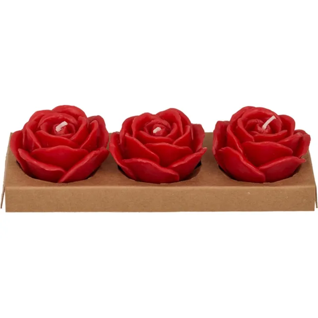 OOTB Rozen kaarsen - Rood - Set van 3 - Ca. 6 x 4 cm - Leuke kaarsen - Valentijns cadeau Meerdere kleuren