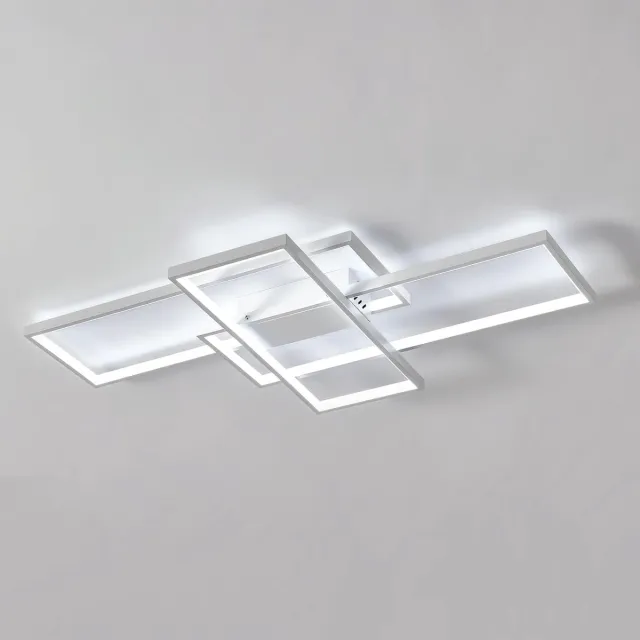 Haobosic Moderne witte LED plafondlamp 54W, 3 rechthoekige aluminium spots, LED binnenspot voor slaapkamer, 6500K koelwit licht (diameter 90cm) White