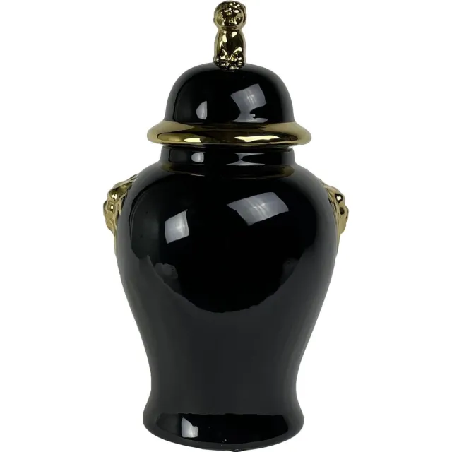 Fine Asianliving Chinese Gemberpot Porselein Glanzend Zwart Goud D25xH46cm Zwart, Goud