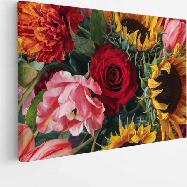 Saammp Canvas Schilderij - Luxe Bloemen - Natuur - Abstract - 100x75 - Foto op canvas - Wanddecoratie - Muurdecoratie Woonkamer - Kantoor Decoratie Multicolor
