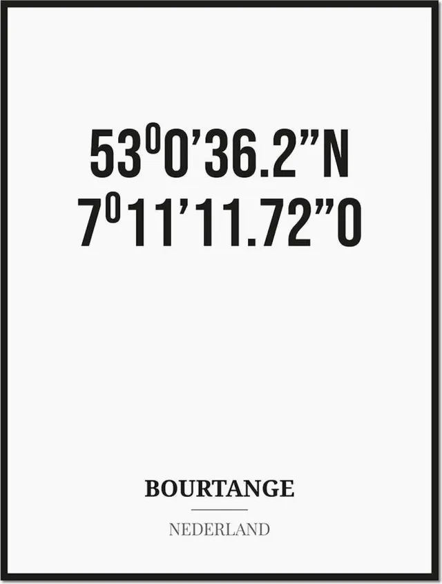 Studio216 Poster/kaart BOURTANGE met coördinaten zwart, wit