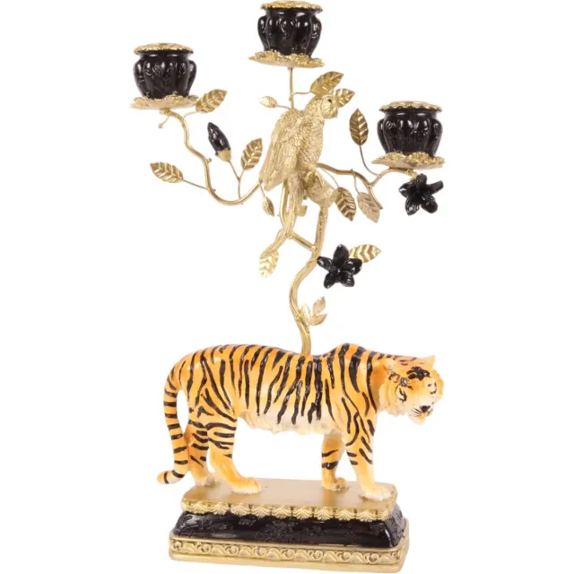 Baroque Kandelaar - Kandelaar Tijger 38 cm - Zwart - Resin - 38x23x9 - Polyresin Brown