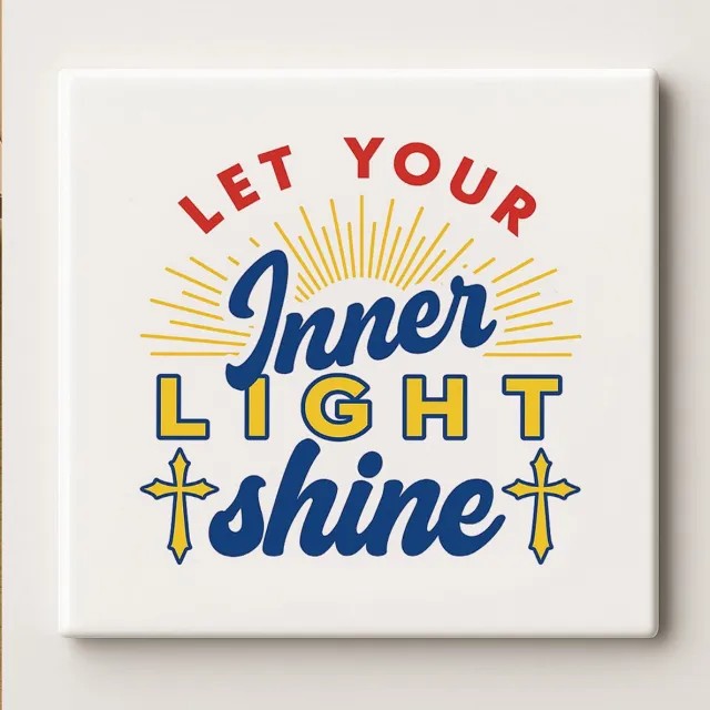 Nevolis Let Your Inner Light Shine Tegel 15x15cm – Inspirerende Citaat Keramische Wandtegel met Kruis Ontwerp, Perfect Cadeau voor Geloof en Positiviteit Liefhebbers Multi Color
