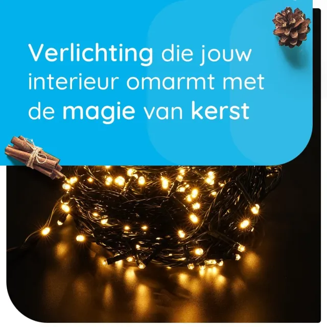 Modee Lichtsnoer Kerst 10 Meter - Kerstverlichting voor Buiten en Binnen - 100 LED Lampjes 8 Lichtstanden - IP44 - 2550K - Warm Wit Licht - 5 stuks