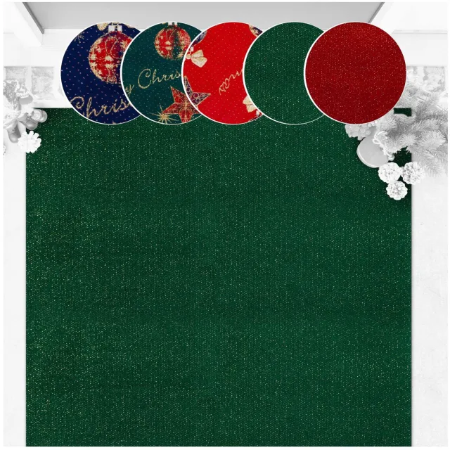 ANRO Effen Kerstloper Groen 100x400 cm - Glitter - Antislip