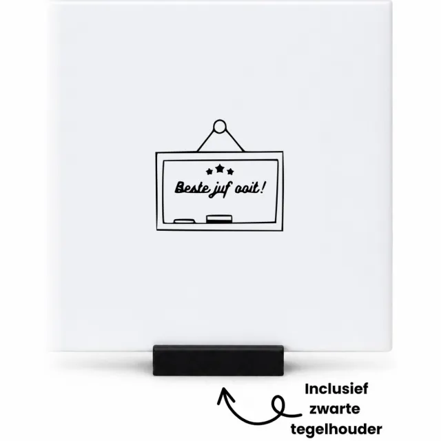 Hacebo beste juf ooit tegeltje met tegelhouder - Juf - Juffen - tegeltjes met tekst - cadeau - docent - afscheid - verjaardag - leuk kado voor je collega om te geven - spreuktegels - 10.8x10.8 CM Wit