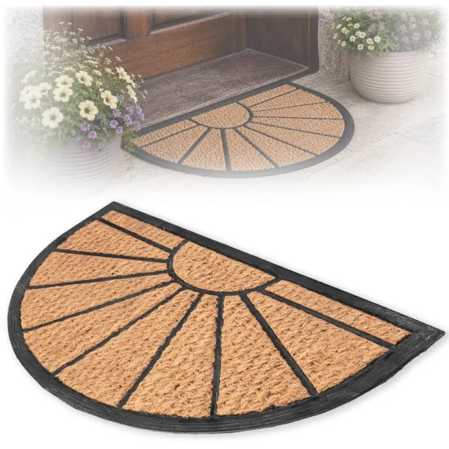 KADAX kokosmat 40 x 60 cm, halfronde deurmat van kokos en rubber, antislip deurmat voor buiten, vuilvangmat met rubberen onderkant (gestreept patroon) bruin, zwart