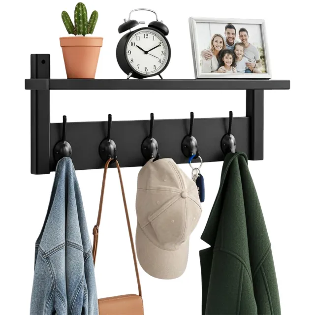 Luft Kapstok hangend met plank - 10 haken - Industrieel - Wandkapstok Zwart - Luft - Kapstok muur - Wand - Met hoedenplank