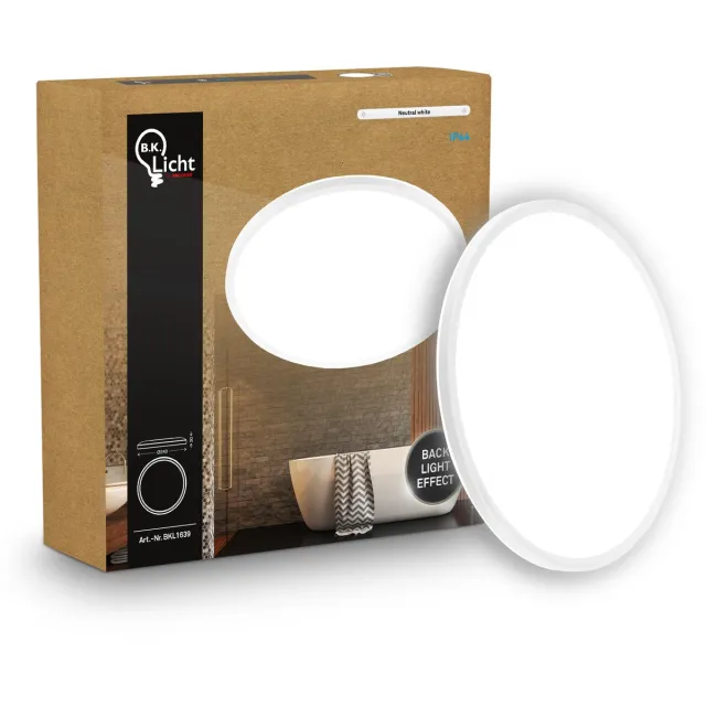 B.K.Licht Shallow - LED Badkamerlamp Plafonniere - paneel plafondlamp - badkamerverlichting met neutraal wit licht - IP44 - Ø24 - wit Wit (rond)