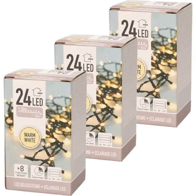 Anna's Collection Kerstverlichting - 3x -timer - 20 Led's - warm wit - lichtsnoer