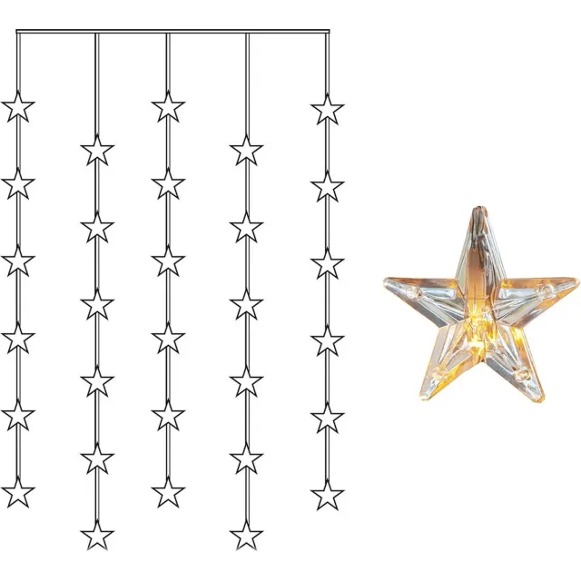 Star Trading LED-lichtgordijn 'Star Curtain' met sterren, 30 LED's, netvoeding, warm wit, H 120 cm, B 90 cm