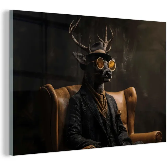Unyqoos Moderne wanddecoratie met hert in pak en zonnebril voor woonkamer Hert - Zonnebril