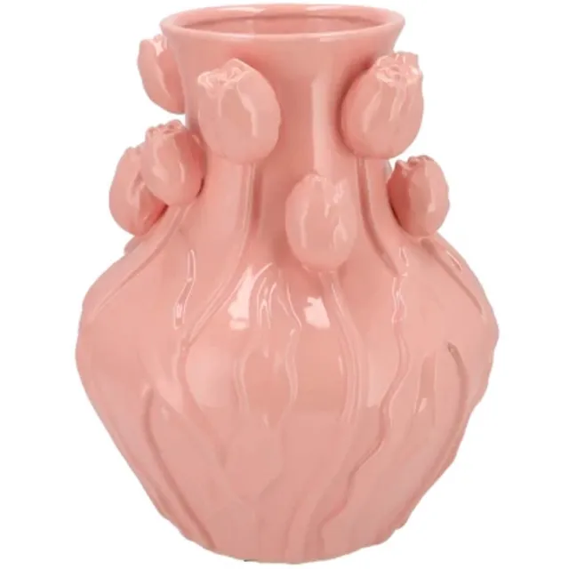 DK design Bloemenvaas Mara - roze - 24 x 24 x 27 cm - tulpvormige hals - moderne vaas