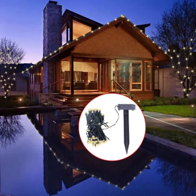 vidaXL LED-lichtsnoer solar warmwit Zwart