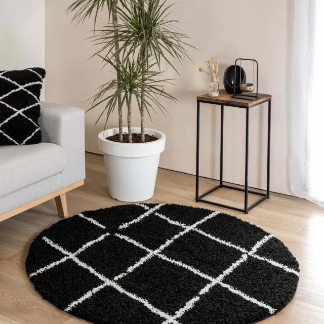 Boho&me Rond hoogpolig vloerkleed ruiten Artisan - zwart/wit 120