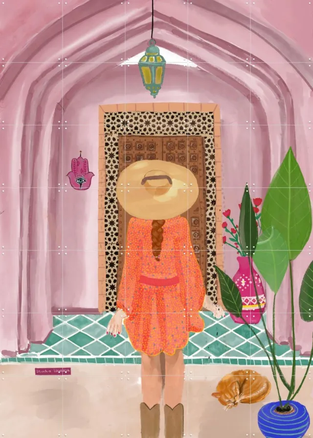 IXXI Souk Secret, Studio LaWiene - 100 x 140 cm - Grote wanddecoratie en posters - Modern, Kleurrijk, Pop art, Fantasierijk, Vintage, Illustraties Roze