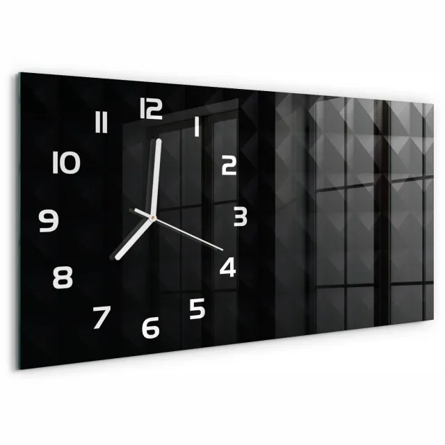 TULUP Wandklok - Abstracte achtergrond Glazen Wandklok Design - 60x30 cm - Zwart Klok Glas Met Opdruk - Witte handen - Rechthoekige Klok - Wandklok Glas Met Motief - Decoratieve Glazen Klok