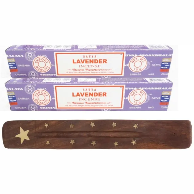 Satya Wierook stokjes in Lavendel geur - pak van 24x stokjes - 25cm - met houder/plankje - huisgeuren Lila