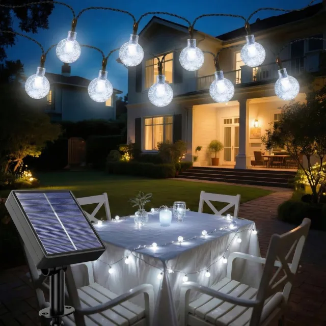 MUPOO Solar Lichtsnoer Buiten IP44 20LEDS -Prikkabel- Lampjes Slinger- 2 Lichtmodi -Tuinverlichting op Zonne-energie- Sfeerverlichting Buiten en Binnen- voor Tuin, Balkon en Terras - 5 Meter - Wit
