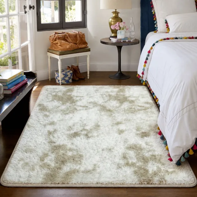 AIMASON Hoogpolig Fluffy Vloerkleed 160x120 cm – 30 mm Shaggy Tapijt – Zacht Vloerkleed voor Woonkamer en Slaapkamer Tie-dye Beige