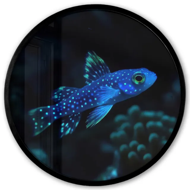 FrameYourWall Poster in lijst Rond - Fotolijst 40x40 cm - Posters - Vis - Stippen - Koraal - Blauw - Ronde posterlijst zwart - Decoratie - Wanddecoratie woonkamer - Muurdecoratie slaapkamer