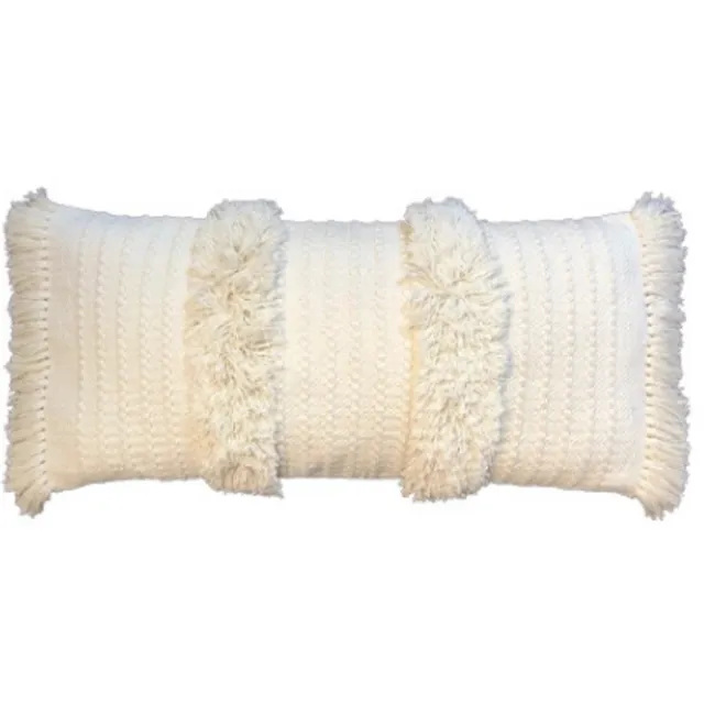 Urbane Hide Kussenhoezen | Kussenhoes | Kussenhoesjes | Sierkussen | 35x75 cm | Lendenkussen met Franjes | Katoen | Crème | Zonder binnenkussen