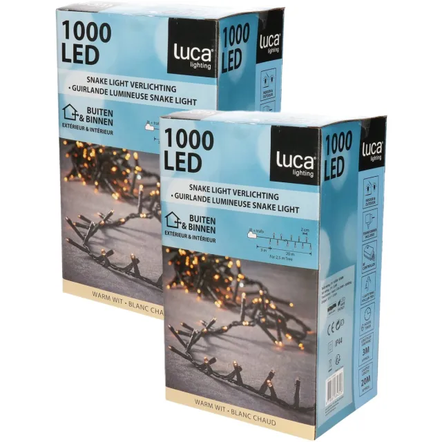 Luca Lighting Kerstverlichting - 2x - 1000 lampjes warm wit - 20 m - clusterverlichting