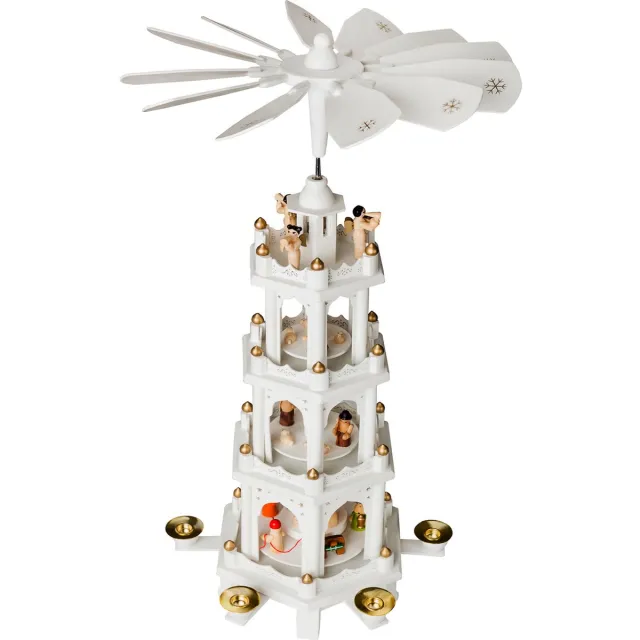Brubaker Kerstpiramide Houten Piramide - Wit - 4 Niveaus - 60 Cm Hoogte - Handbeschilderde Figuren