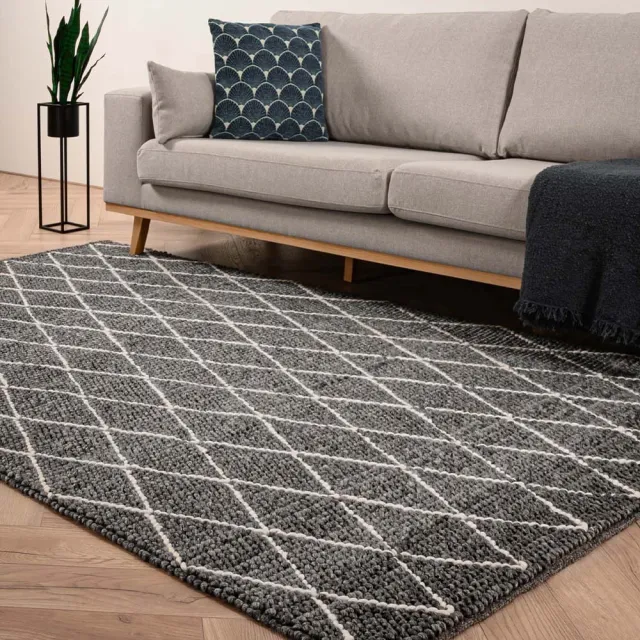 Nordic Weavers Wollen vloerkleed - Vinduer donkergrijs/crème 160x230